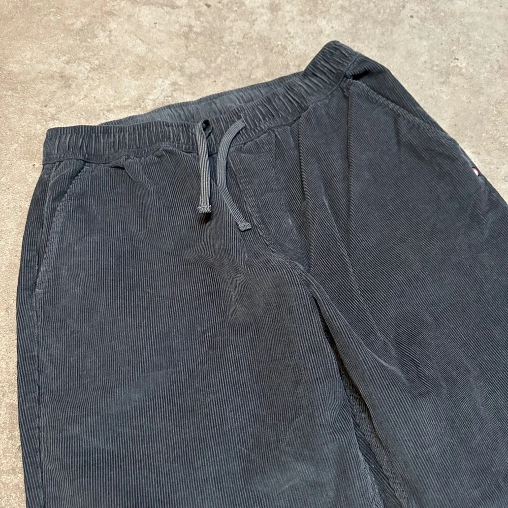 Y2K Quiksilver Corduroy Pants Mens Sm Gray Elastic Waist Drawstring Straight Leg